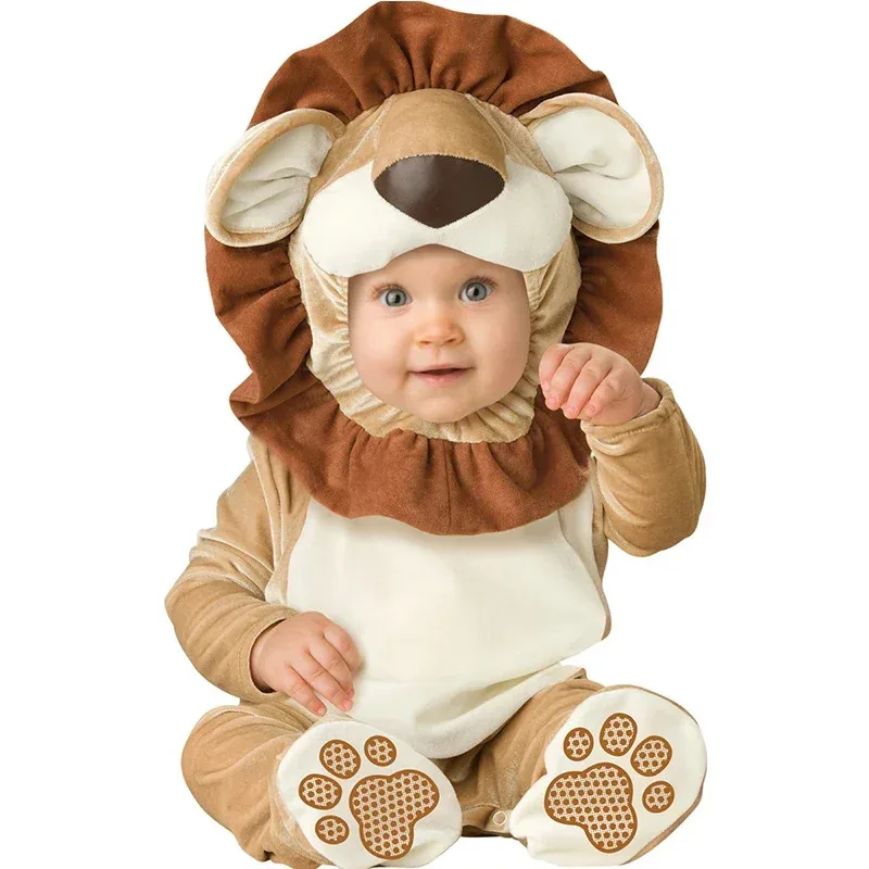 

Little King of the Beasts Cartoon Jumpsuit for Baby, Flannel Fight for Toddler, Winter Suit, 0-36M Comfortable Pajamas