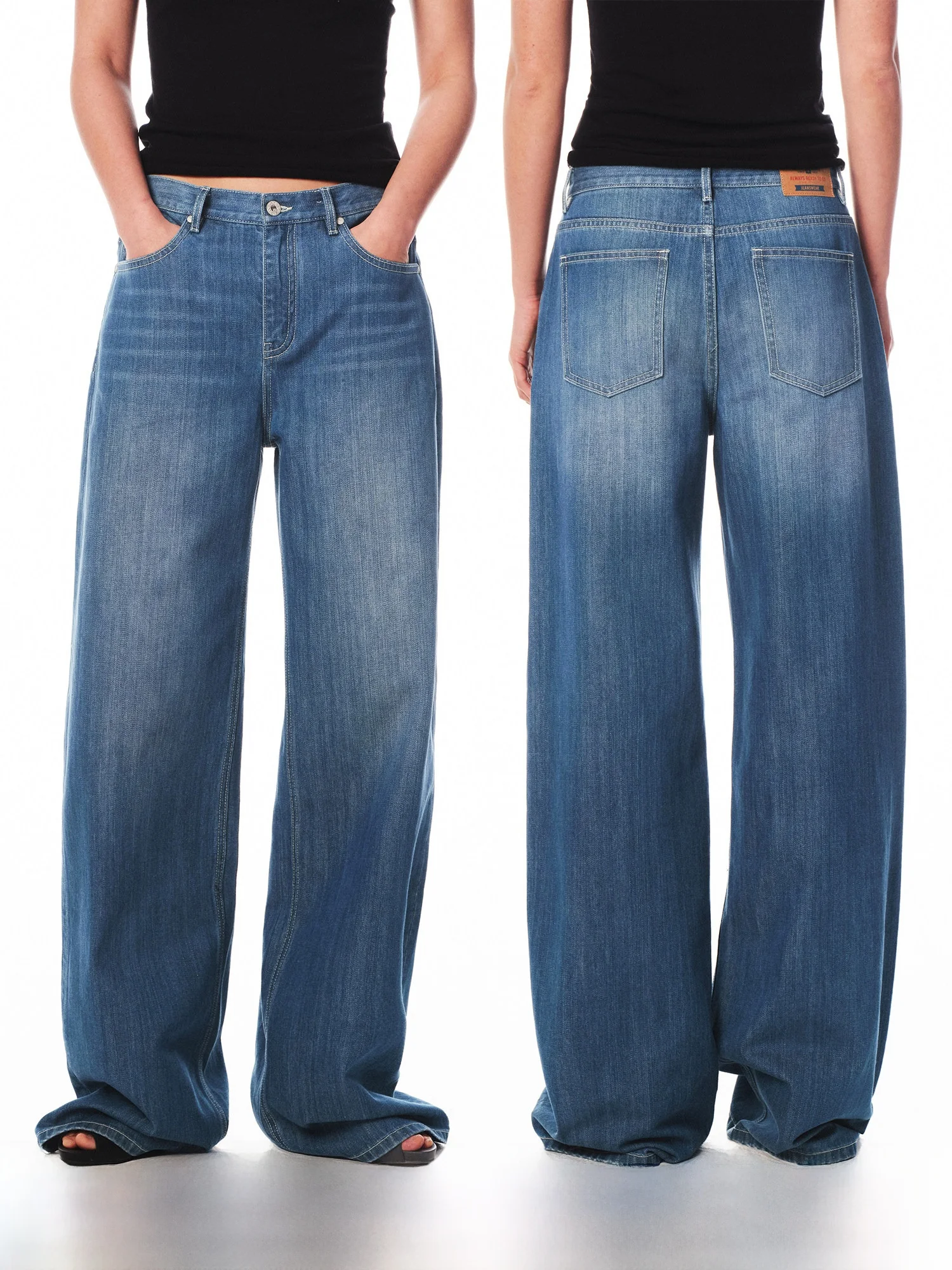 

Handmade Low Waist Pure Cotton Jeans Loose Straight Leg Wear Resistant Summer Casual Women's Blue Jeans