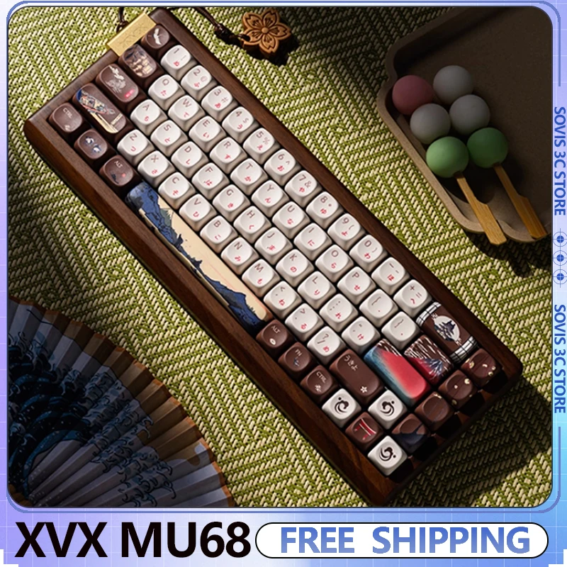 

XVX MU68 деревянная 3-режимная механическая клавиатура, беспроводная/Bluetooth/2,4G с ЧПУ QMK/VIA, горячее соединение, ореховое дерево, индивидуальная офисная клавиатура