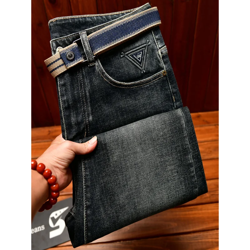 秋のメンズファッションジーンズ、メンズスリムフィット、伸縮性のあるトレンド感あふれる韓国風ハイエンドカジュアル、スリムレッグパンツ