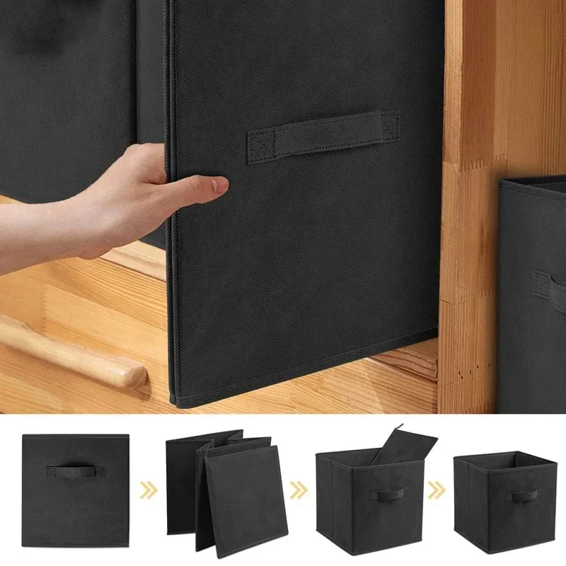 กล่องเก็บของพับได้แบบไม่ทอ กล่องจัดระเบียบทรงลูกบาศก์พร้อมหูหิ้ว สำหรับจัดระเบียบเสื้อผ้า ห้องเด็ก ห้องเก็บของ ตู้กับข้าว