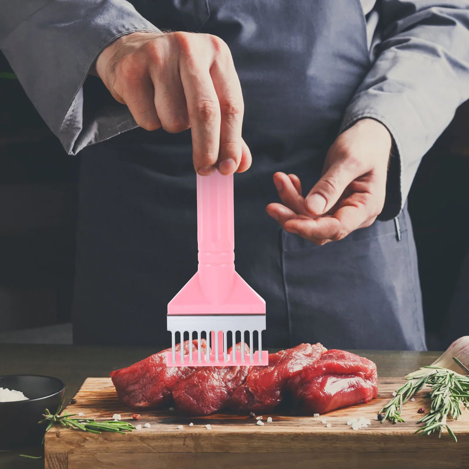 

Stainless Steel Meat Tenderizer Needle with Ergonomic Handle for Kitchen Steak Tenderizing Tool Beef Pork Pounding Household