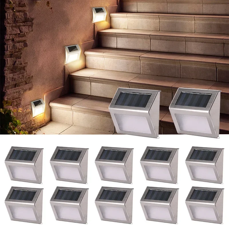 1~12Pcs Solar Step Lights Outdoor 3LED Brighter Solar Deck Lights Stainless Steel IP65 Waterproof for Stair Patio Fence Garden