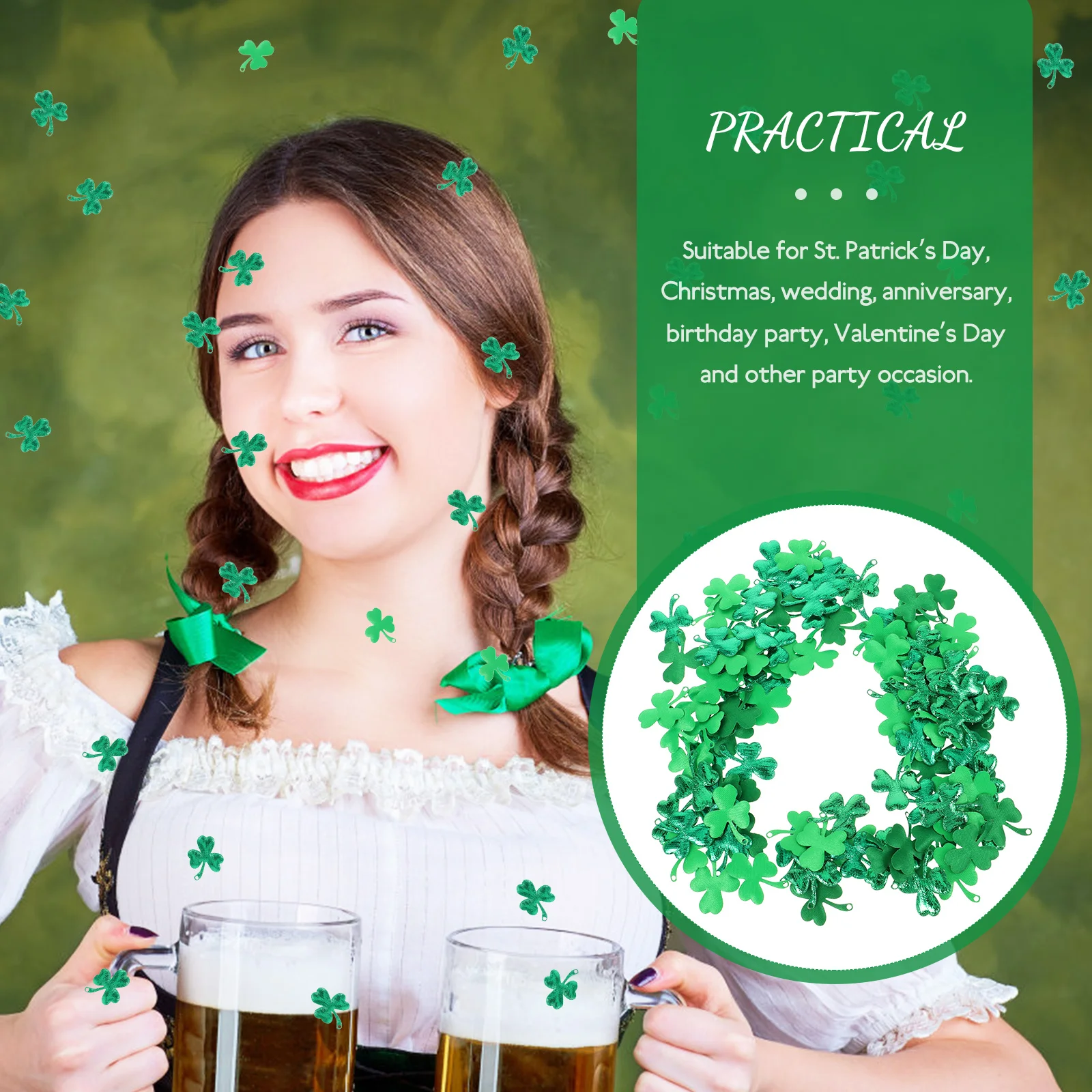 

100 Pcs Clover Confetti Lucky Decorations for Banquet Birthday St Patricks Day Wedding Party Valentine Celebration