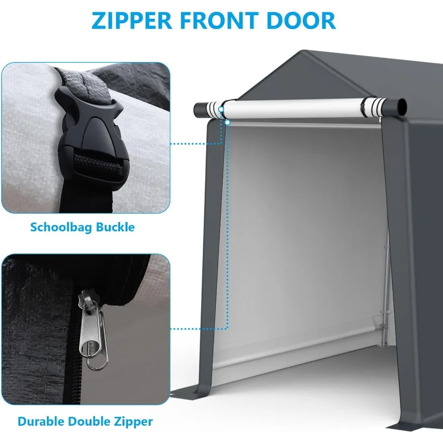 6x8FT في الهواء الطلق تخزين المأوى Carport المحمولة الثقيلة المأوى مع نشمر سستة الباب لأدوات حديقة دراجة نارية #5