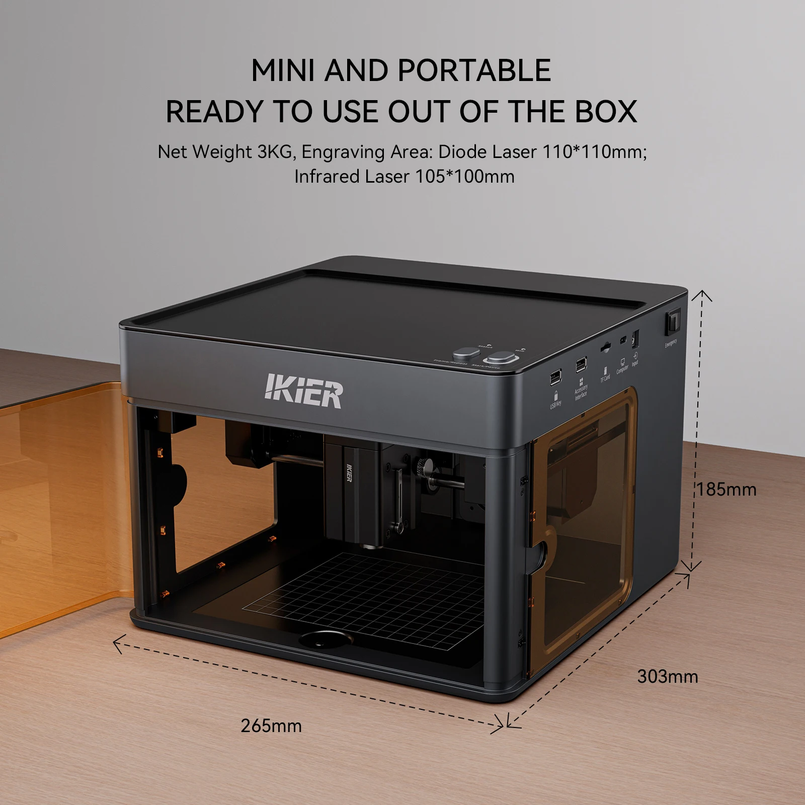 IKier Flex Mini Portable Laser Engraver Class 1 10000mm/min 0.1mm CoreXY for Wood Leather Paper Metal Compatible with AtomStack