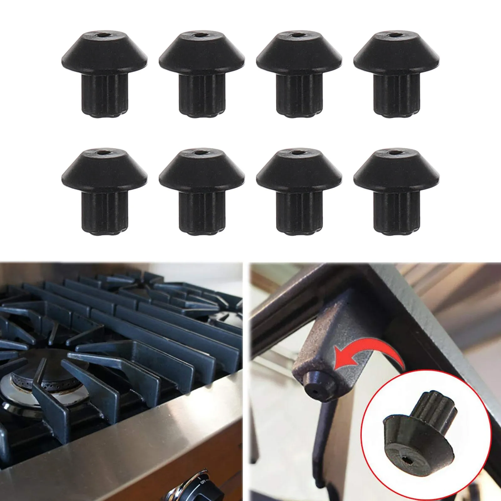 48Pcs Gas Range Burner Rubber Foot Grate Foot Replacement Prevent Scratch Stable Level Gas Range Burner Grate Feet