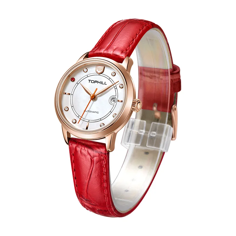 TOPHILL 28mm Small Automatic Mechanical Watch for Women Self-Wind Movement Leather Strap Wristwatch with Sapphire Crystal Mirror