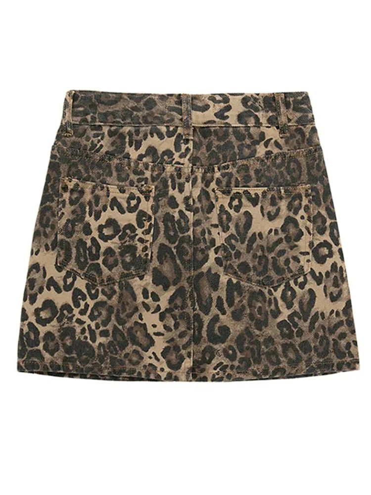 New Women Printed A-line Sexy Leopard Pattern Wrapped Hip Skirt Summer American Retro High Waist Y2K Hip Hop Women's Denim Skirt