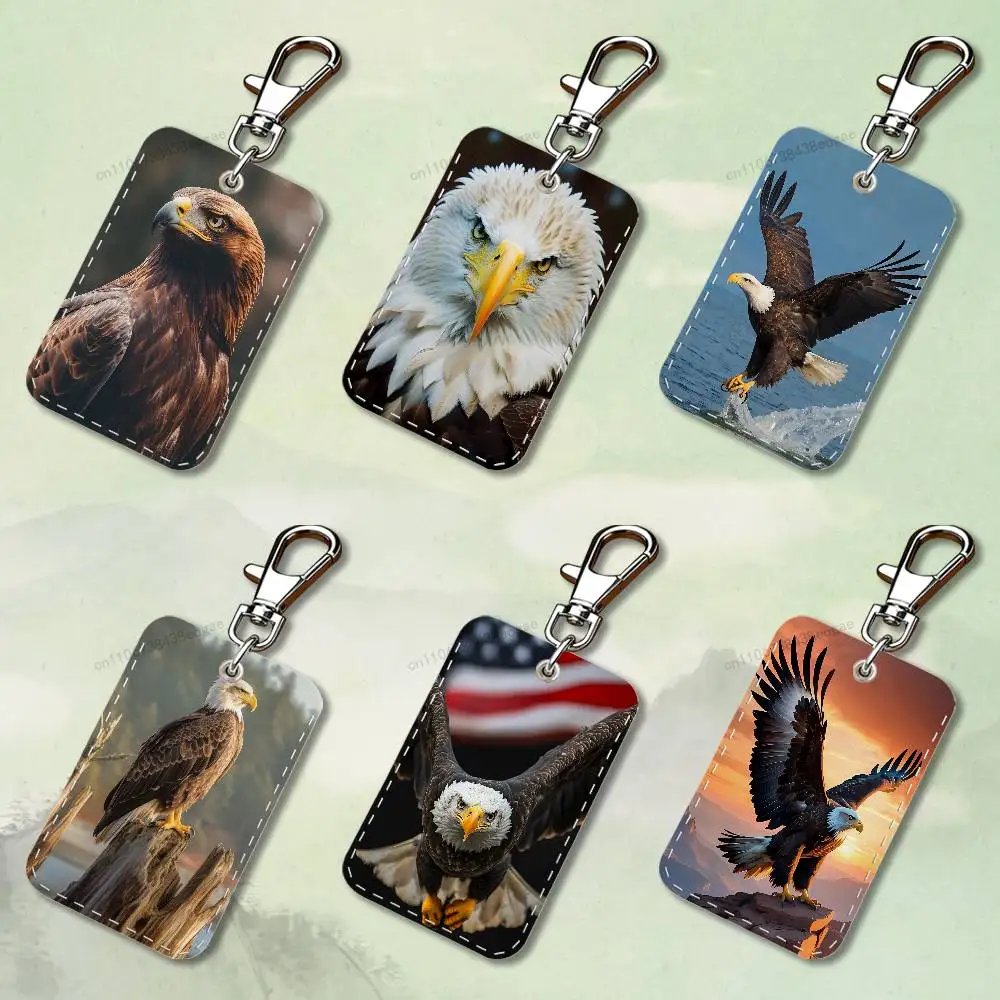 

Sky Art Ferocious Eagle Custom Access Card Case Leather Card Holder Keychain Key Ring Transportation Card Case Gifts