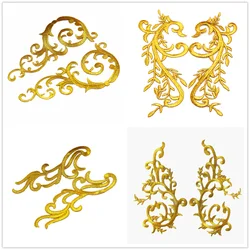 1 Pair Gold Embroidery Patches Iron On Appliqued Mirror Pairs Diy Garment Costumes Trims 16cm*7.5cm