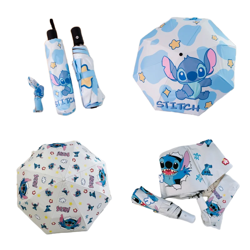 

Disney Cartoon Stitch Self-Folding Vinyl Parasol Kawaii Manual Umbrella Sunscreen UV Protection UPF50+ Portable Gifts for Girls