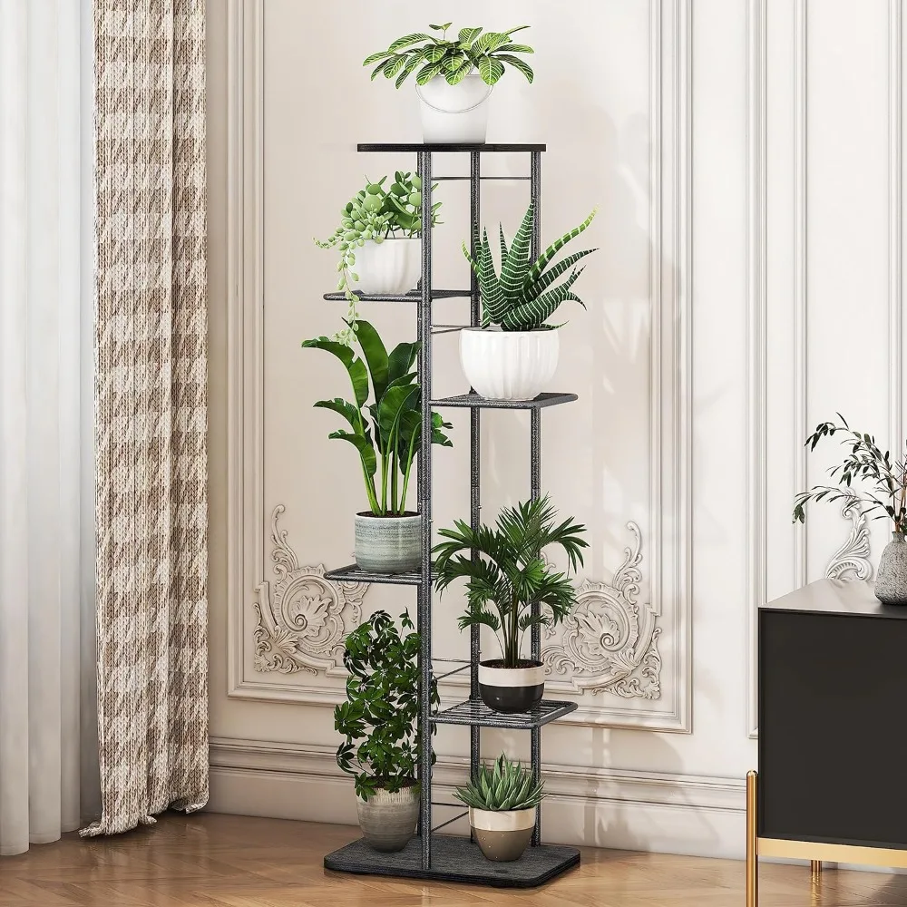 Simple Trending Plant Stand Shelf Indoor Outdoor Waterproof, 6-Tier 7 Potted Heavy Duty Metal Tall Flower Holder