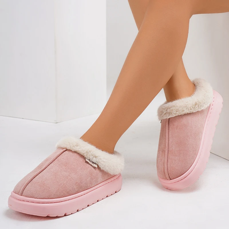 

Пушистые тапочки на толстой подошве для женщин, модные замшевые теплые хлопковые тапочки, женские домашние плюшевые нескользящие легкие домашние туфли, женская обувь