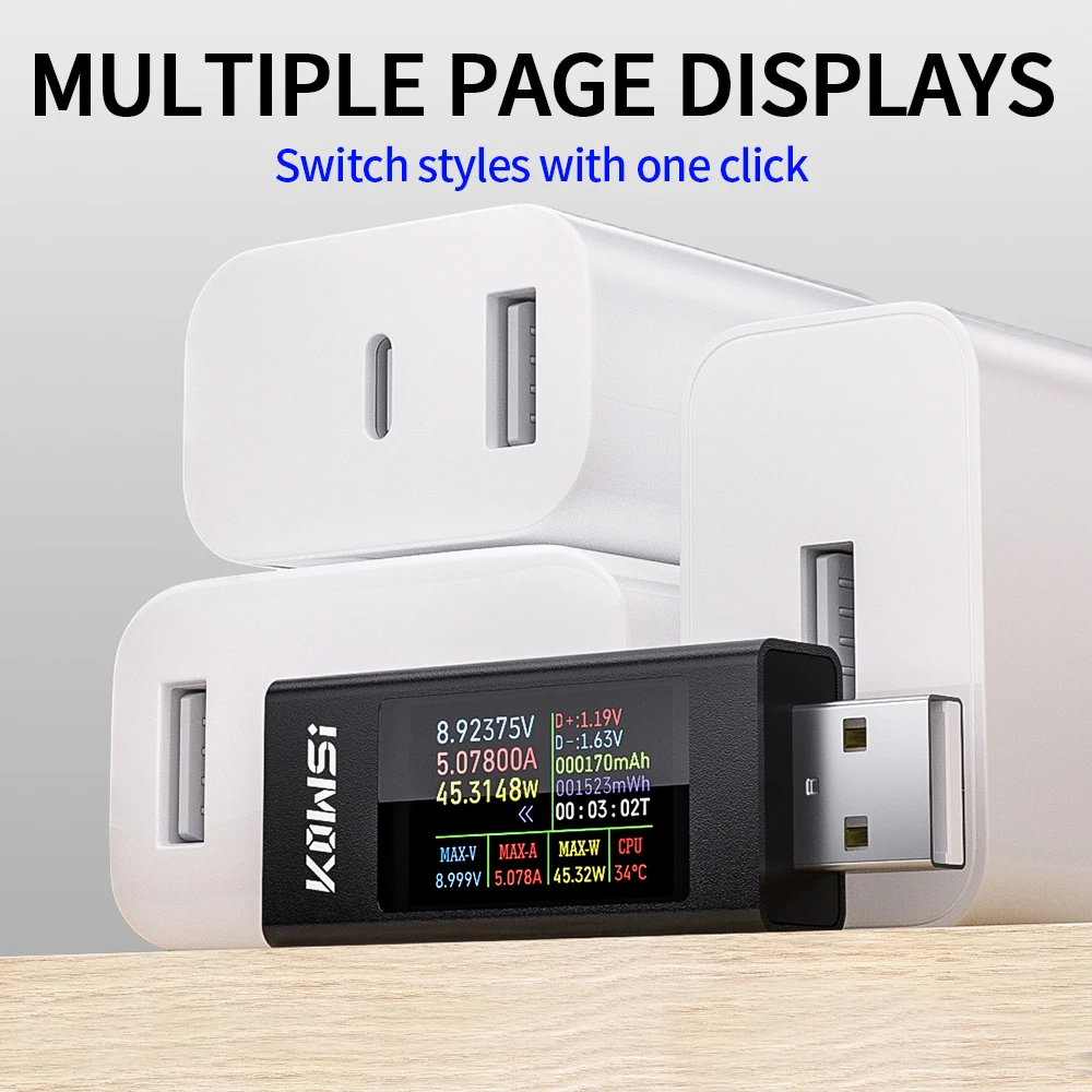 KWS-MX23 Multifunktions-USB-Tester HD 1,06 Zoll IPS-Display Spannungs-Amperemeter Leistungsmesser für DC 4-30V 0-8A – Detail 10