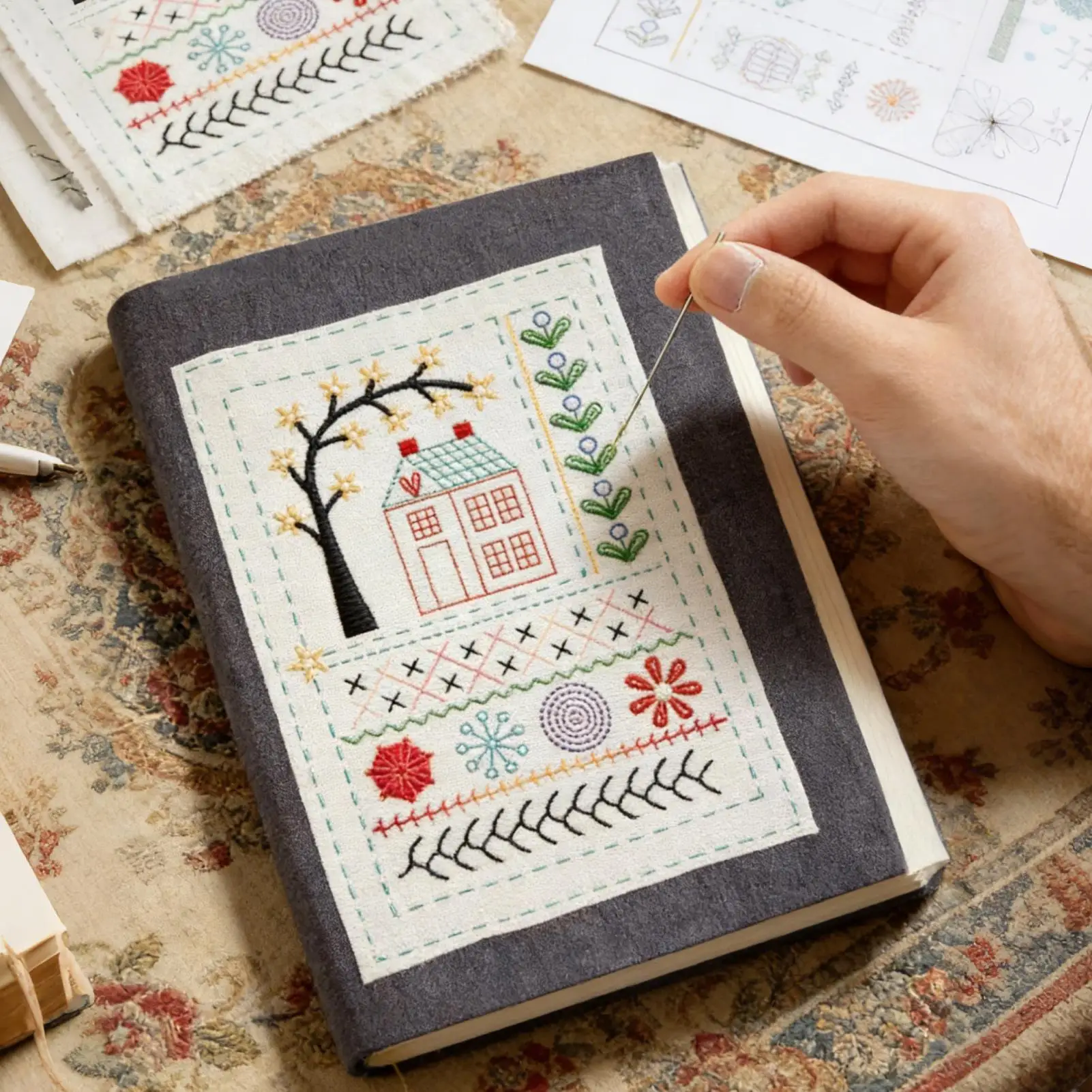 

Embroidery Book Kit Complete Craft Projects Beginner Embroidery Kit for Hobby Travel Project Home Relaxation Seniors Group