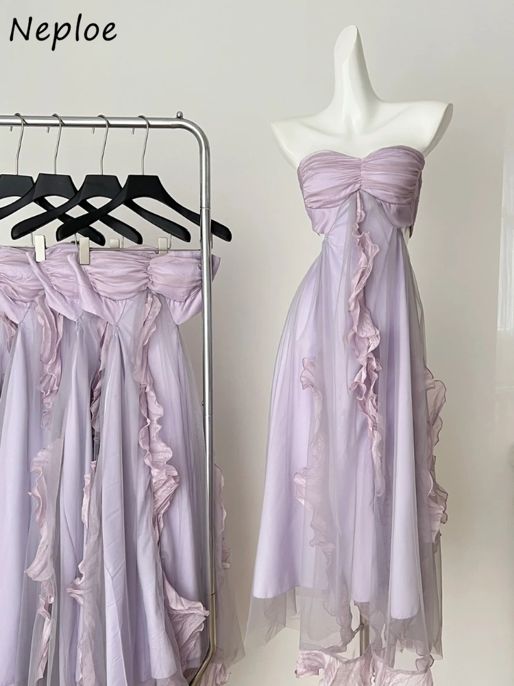 

Neploe Casual Strapless Holidays Solid Fungus Dress New Mid-length Mesh Minority Hot Sell Robe Pure Desire Spice Girls Vestidos