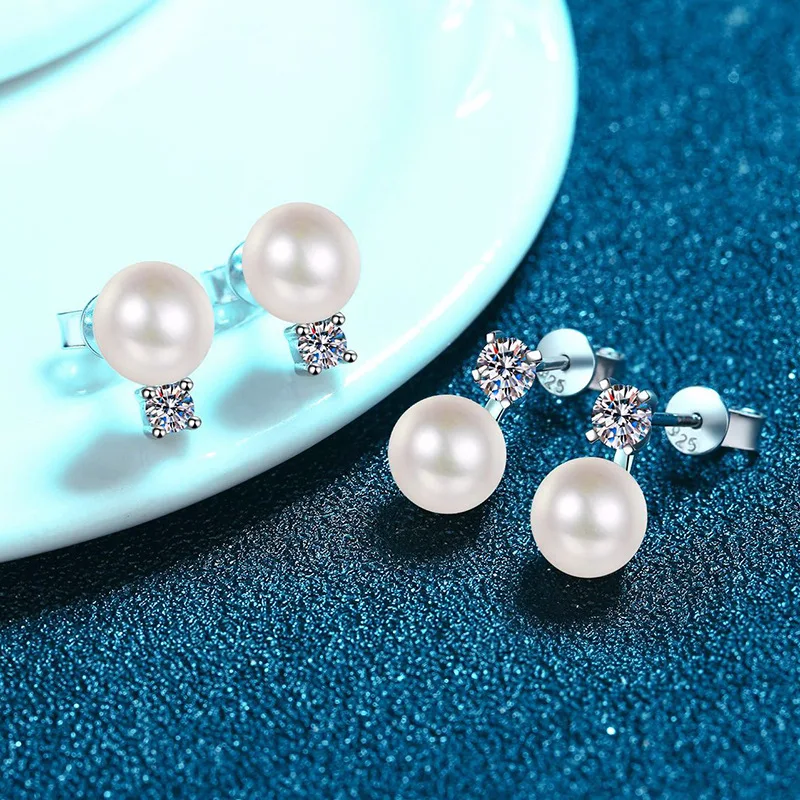 Real Moissanite Freshwater Pearl Jewelry Sets Earrings Necklace S925 Sterling Silver Women Pendants Wedding Party Gift Certified