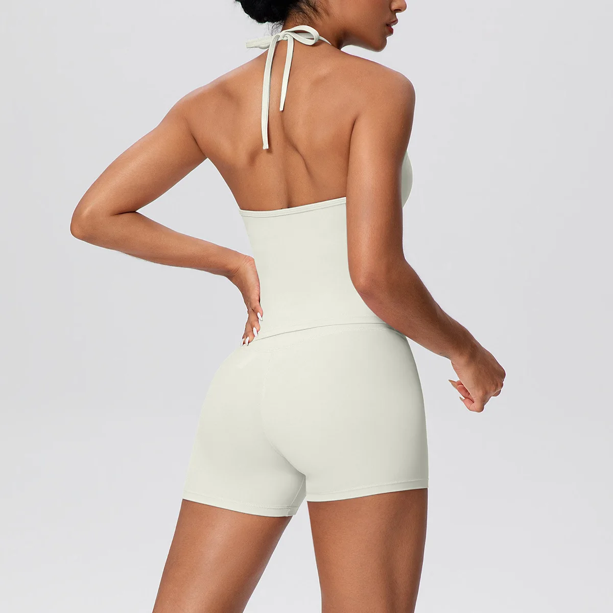 

MIML 2026 New Pure Color Fleece High-Waist Yoga Fitness Set Women's Running Sports Suit Backless Strap Hanging Neck Design