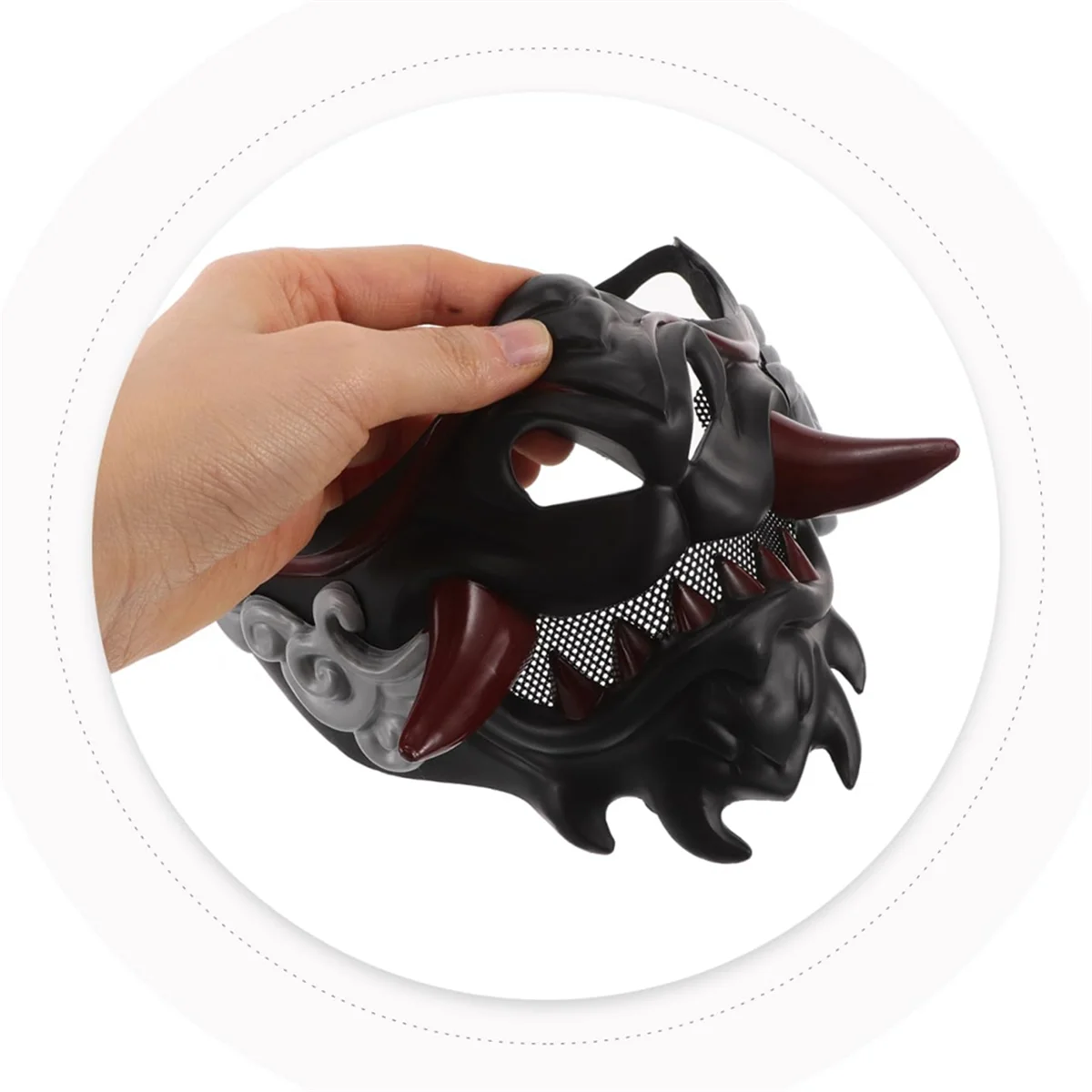 قناع ياباني نصف وجه من ABME قناع حفلة الشيطان للهالوين لعبة قناع الساموراي ملحقات ملابس الحفلات التنكرية