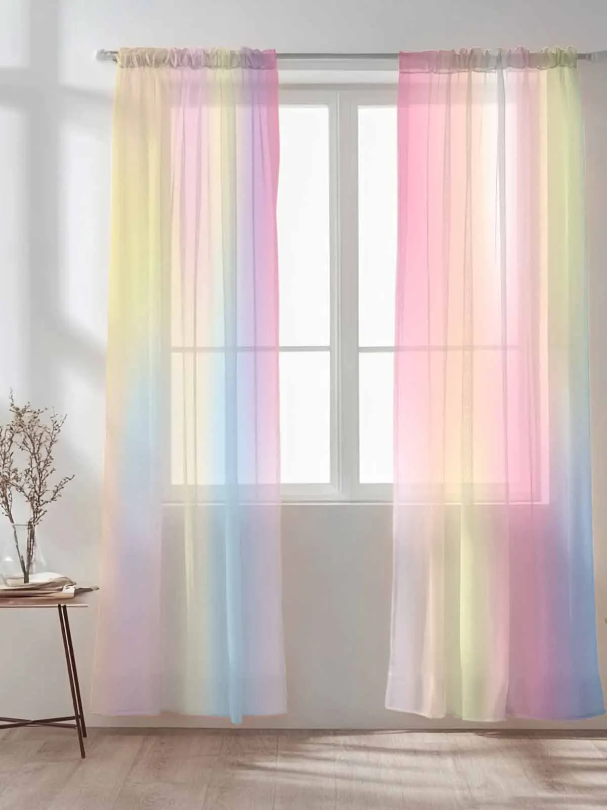 

Rainbow Colorful Ombre Pink Gradient Tulle Sheer Curtains for Living Room Bedroom Kitchen Decoration Voile Organza Curtains