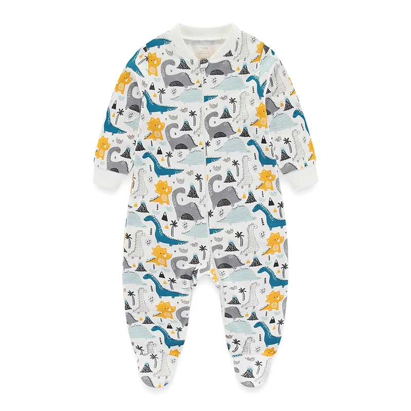 Kiddiezoom 0-12Months Cartoon Long Sleeve Zipper Baby Boys Girl Romper 100%Cotton Soft newborn Jumpsuits