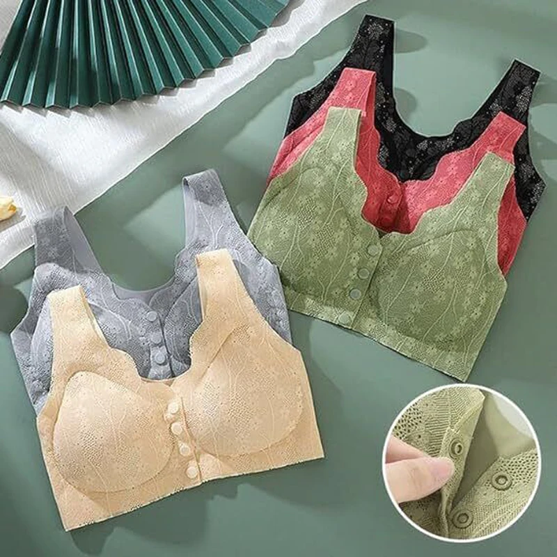 Soft Cups Before The Button In The Elderly Underwear Breathable Women Without Steel Ring Tank Top Lace Large Size Bra For Women