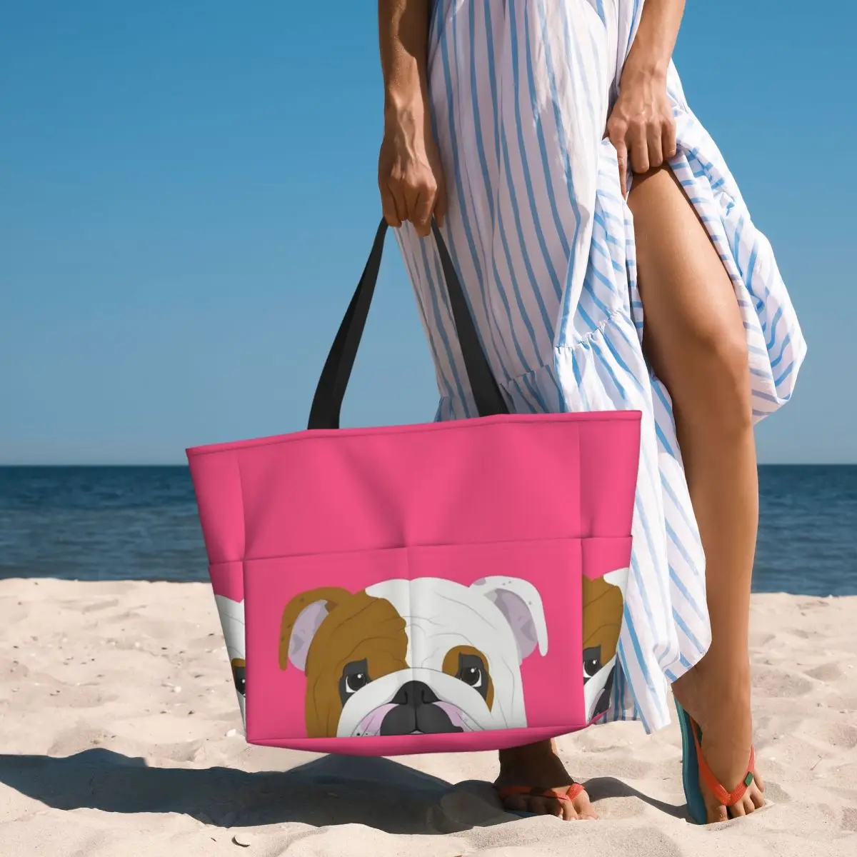 Bulldog inglese Cute Dog Portrait Beach Travel Bag, Tote Bag regali per lo Shopping personalizzabili regalo di compleanno modello Multi-stile