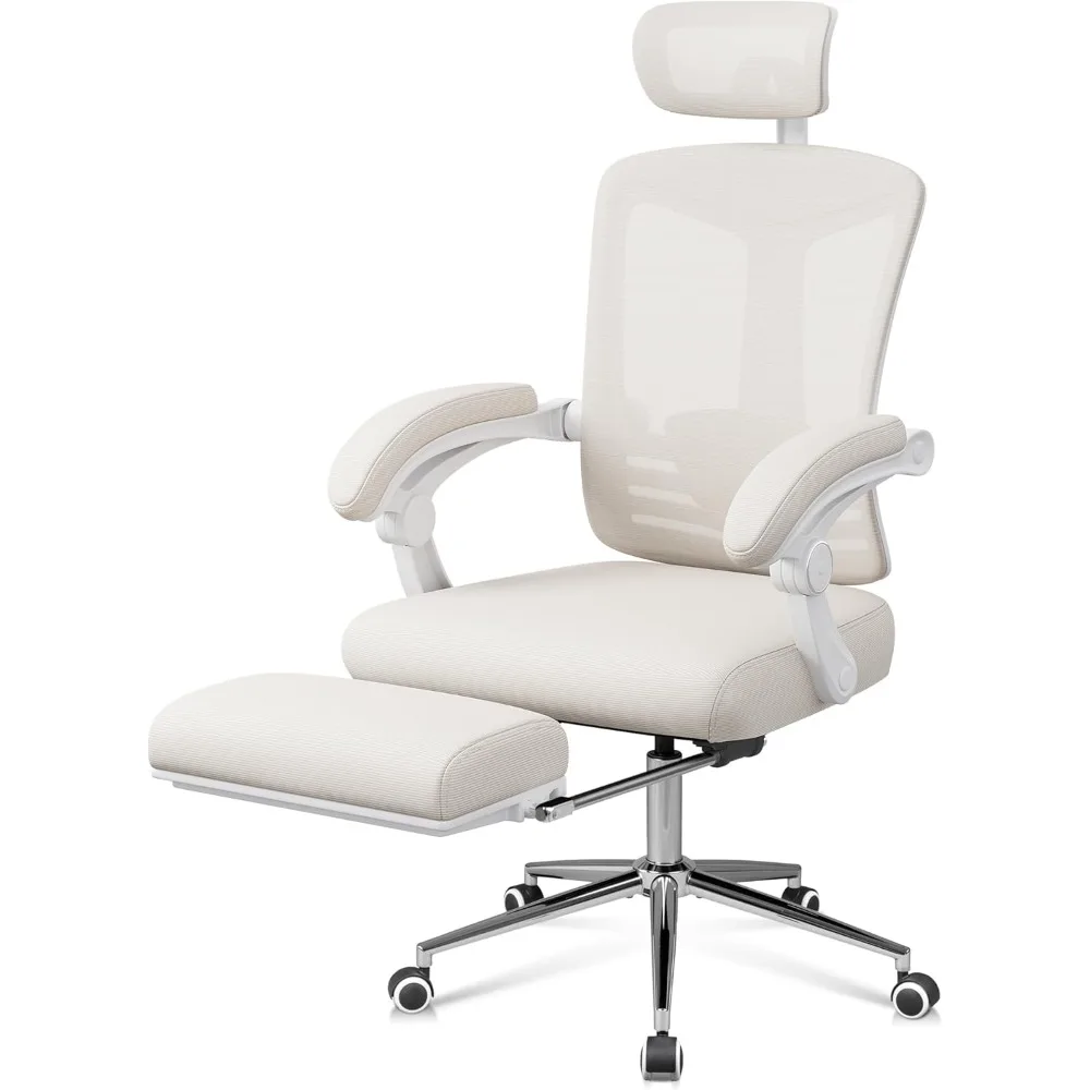Ergonomic Mesh Office Desk Chair with Footrest, Comfrotable Big and Tall Reclining Computer Chair with Adjustable Lumbar