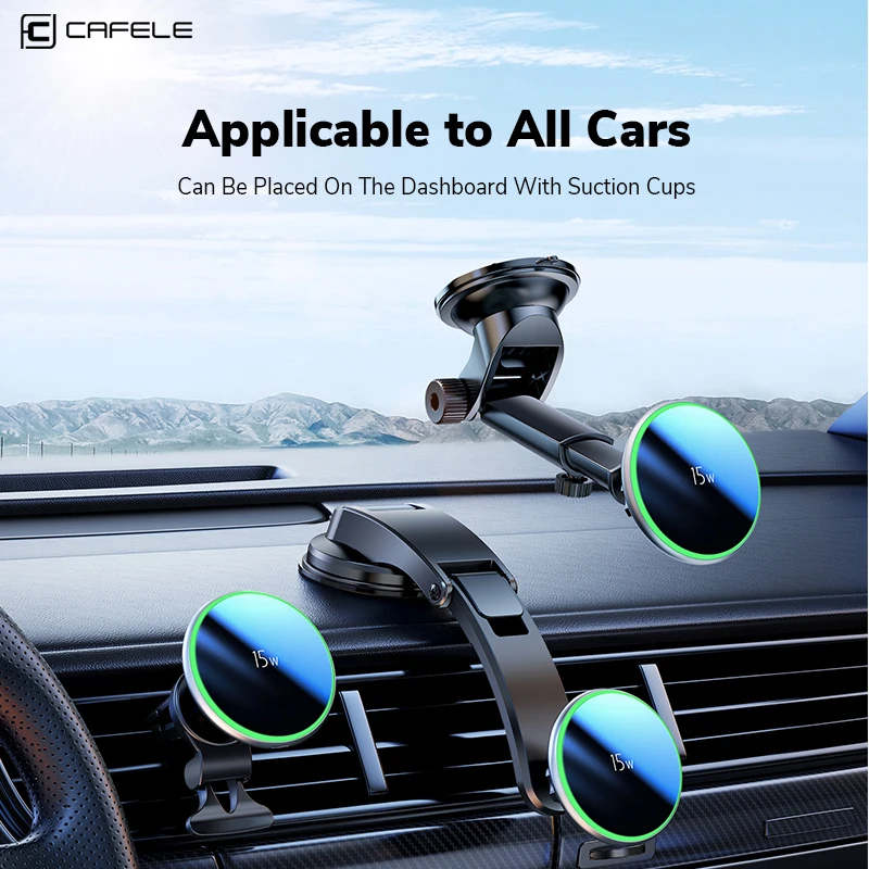 Imagem -02 - Cafele Suporte Magnético para Telefone para Carro Carregador de Carro sem Fio de Carregamento Rápido 15w Saída de Armontagem em Suporte para Carro tipo Pasta Indicador Led Acessório para Celular