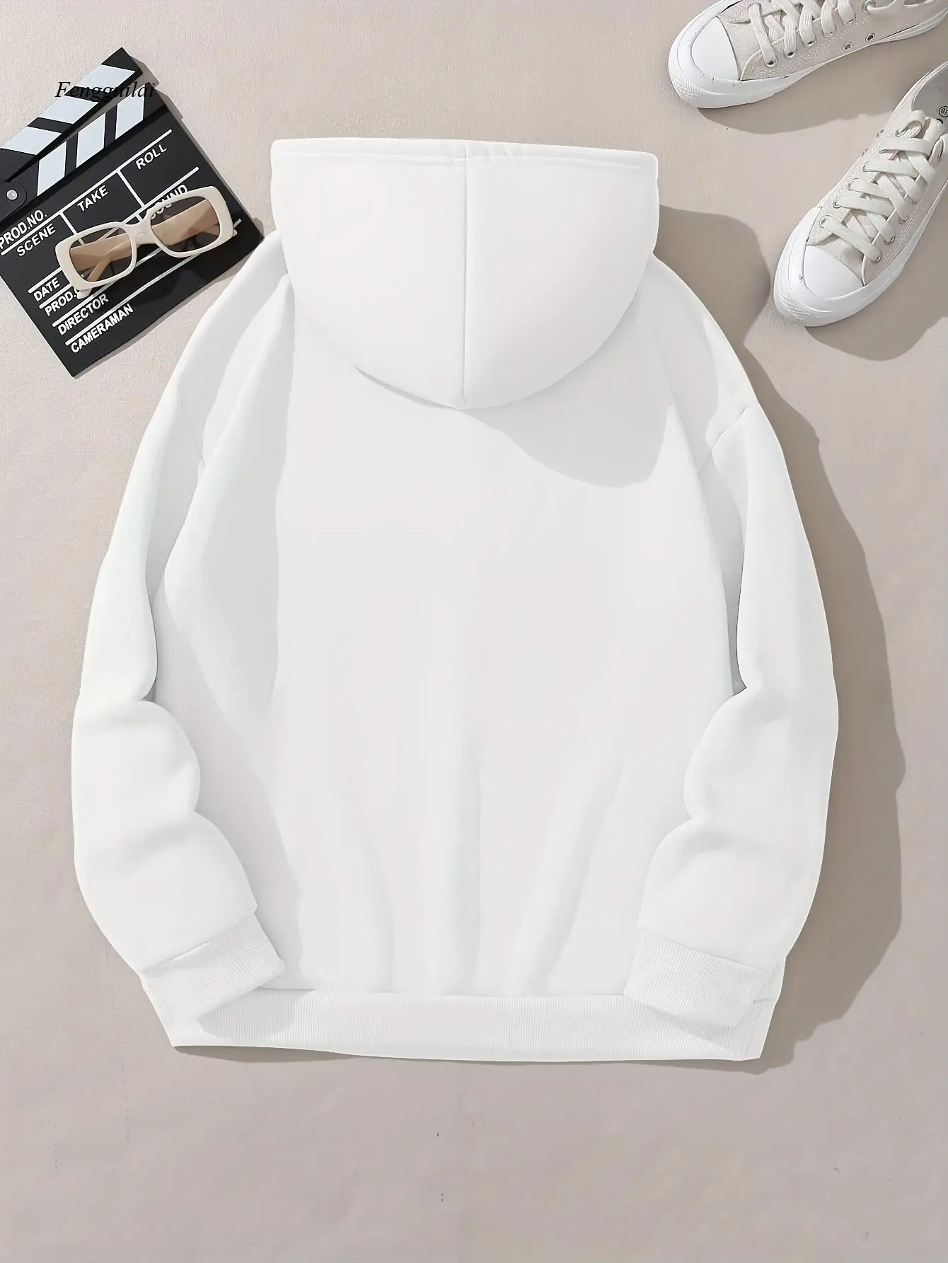 เสื้อสเวตเชิ้ตมีฮู้ดพิมพ์ลายกราฟิก กระเป๋าจิงโจ้ แขนยาวทรงหลวมแบบมีเชือกผูก