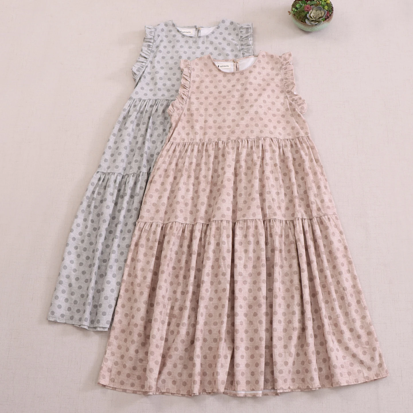

Japanese Sweet Mori Girl Vintage Polka Dot Tank Dress Women Summer O-Neck Flying Sleeve Casual Loose Cotton Midi Dresses