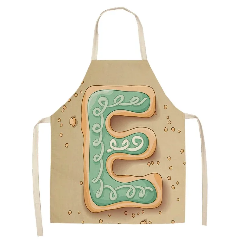 Letter Pattern Kitchen Apron Sleeveless Cotton Linen Kids Aprons For Cooking Baking bbq Home Cleaning Tools 55x68cm