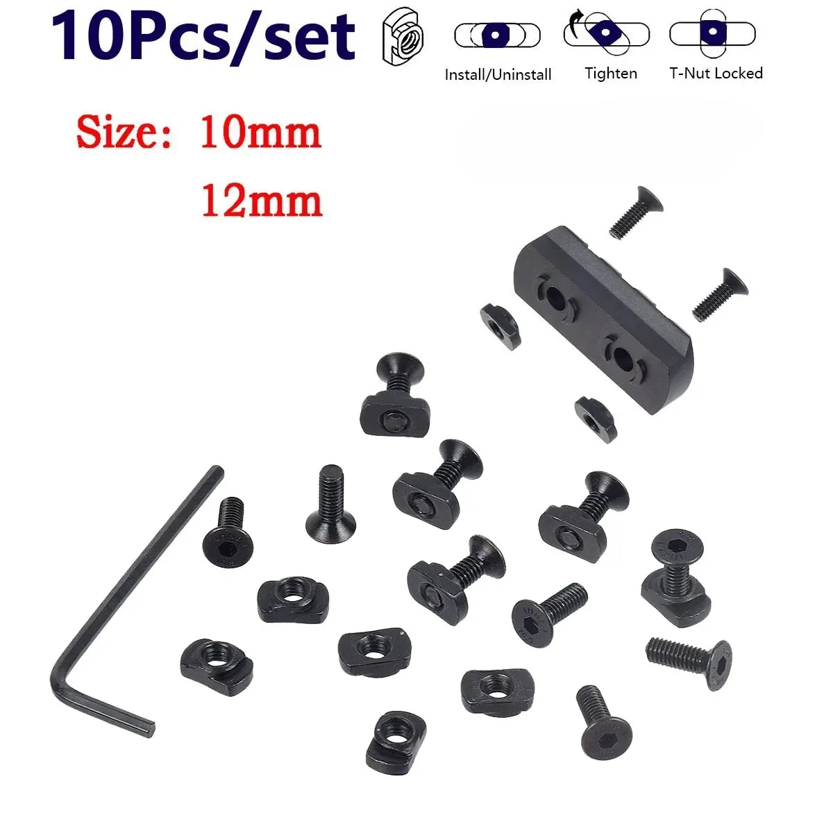 10Pcs M4 10mm 12mm Thread MK Screw And Nut Rails T-Nut Screw Set for MK Handguard Rail Sections Hunting Accessories