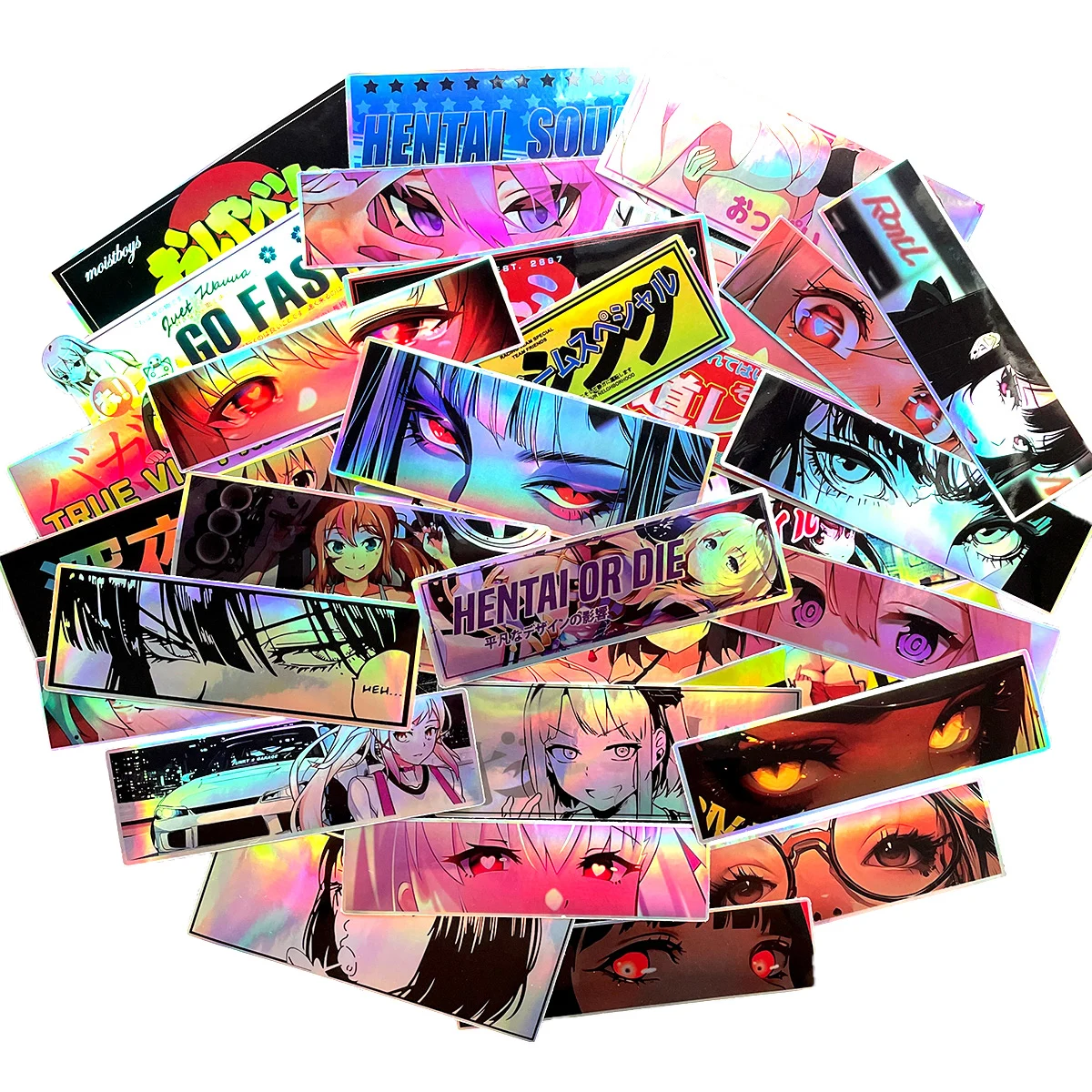 AliExpress NONE 32PCS Random Laser Anime Beauty Eye Stickers Motorcycle Car Bike Helmet Tank Racing JDM Logo Accessories Decals DIY Sticker Pack