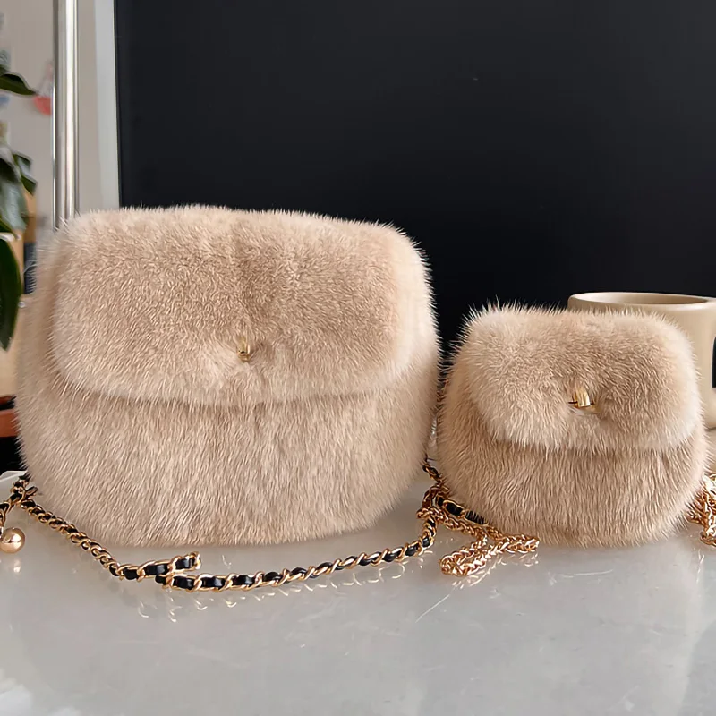 Real Mink Fur Bag For Women Winter Luxury Handbags Ladies Crossbody Single Cross Body Shoulder Bag Ladies Fluffy Evening Bags