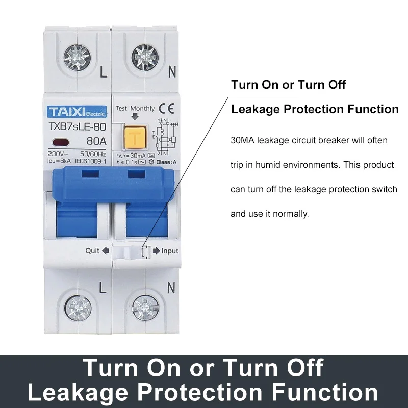 RCBO 6KA Type A 10A 16A 32A 40A 63A 30mA 2P Residual Current Circuit Breaker With Over Current and Leakage Protection