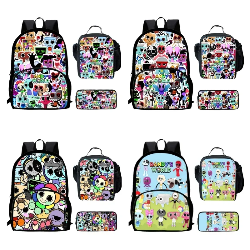 Cartoon Dandy's World Child Backpack with Front Pocket,Lunch Bags,Pencil Bags for Aged 5-10 ,Cartoon School Bags for Boys Girls