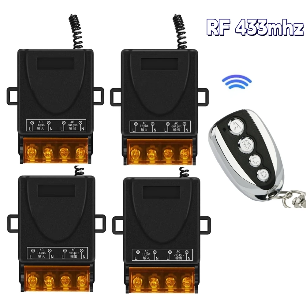 

Smart Home AC 220V Relay Receiver RF Wireless Remote Control Relay Switch 433Mhz 4CH Transmitter For Electric Appliance Lamp