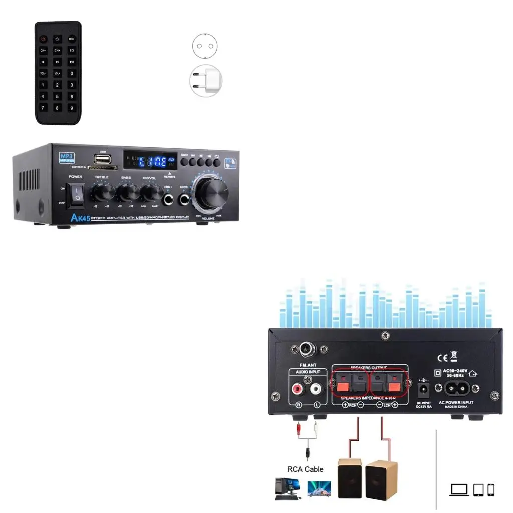 

HiFi 50W Bluetooth-compatible 5.0 Stereoes Amplifiers, Home Sound Mini Amplifiers with USB, Two Microphones Input for Karaoke