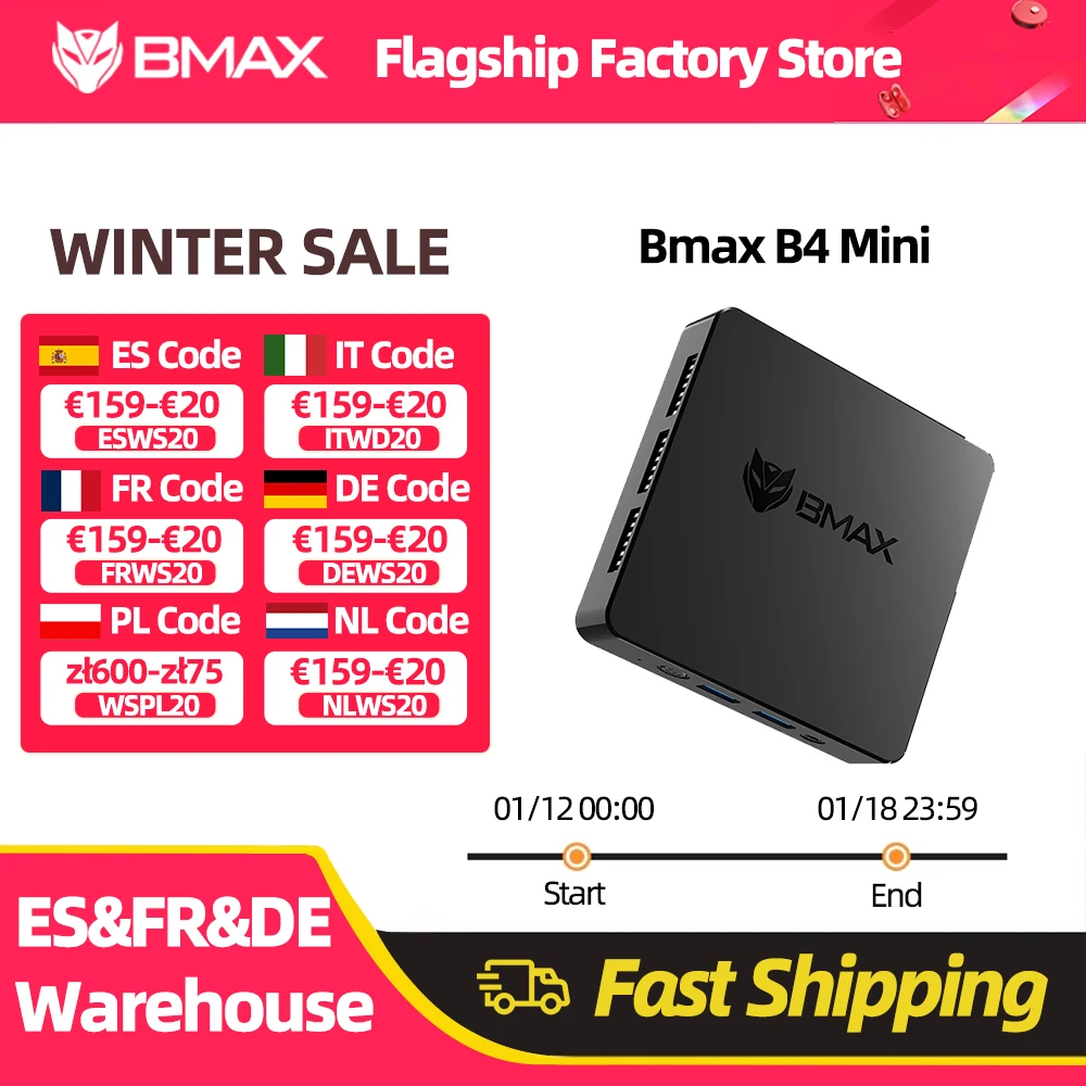 Bmax B4 Mini Windows 11 Pz Intel N95 12Gb 256Gb Ssd 2*Hdmi 1*Dc Supporta 4K@60Hz 1000Mhz Intel Uhd Grafica USB HDMI Mini Pc