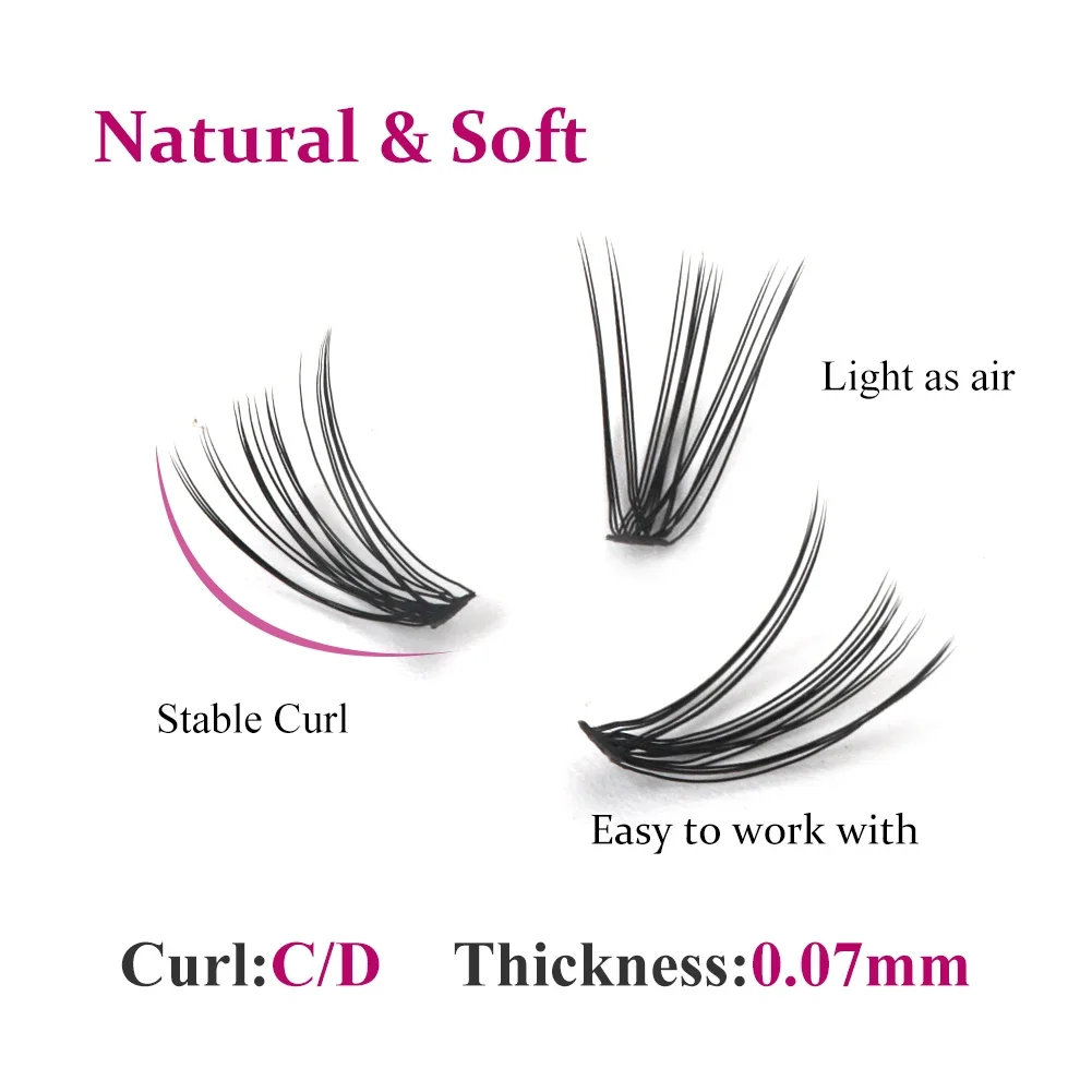 FADVAN Individual DIY Cluster Lashes 50D/60D/80D Clusters 0.07mm Thickness C/D Curl  Natural Heat Bonded Cluster Lashes