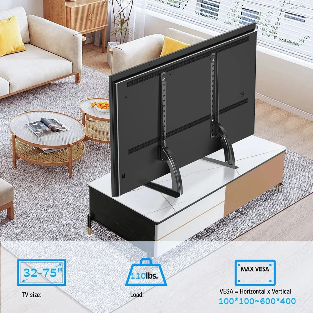 Universal Table Top TV Stand Mount for 32 to 75 Inch Screen TVs, TV Base 3-Level Height Adjustable TV Legs Max VESA 600x400mm