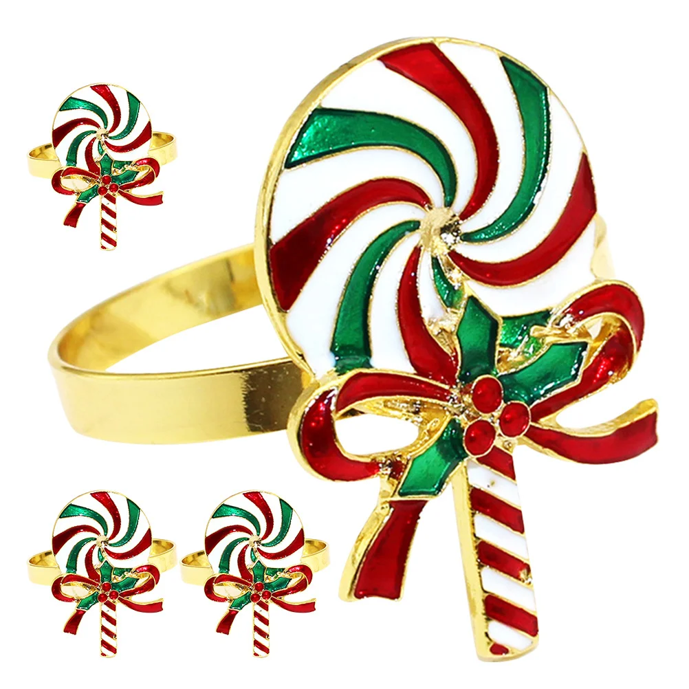 4Pcs Christmas Napkin Rings Lollipop Design Table Decoration Dining Accessory Elegant Buckles Christmas Napkin Rings