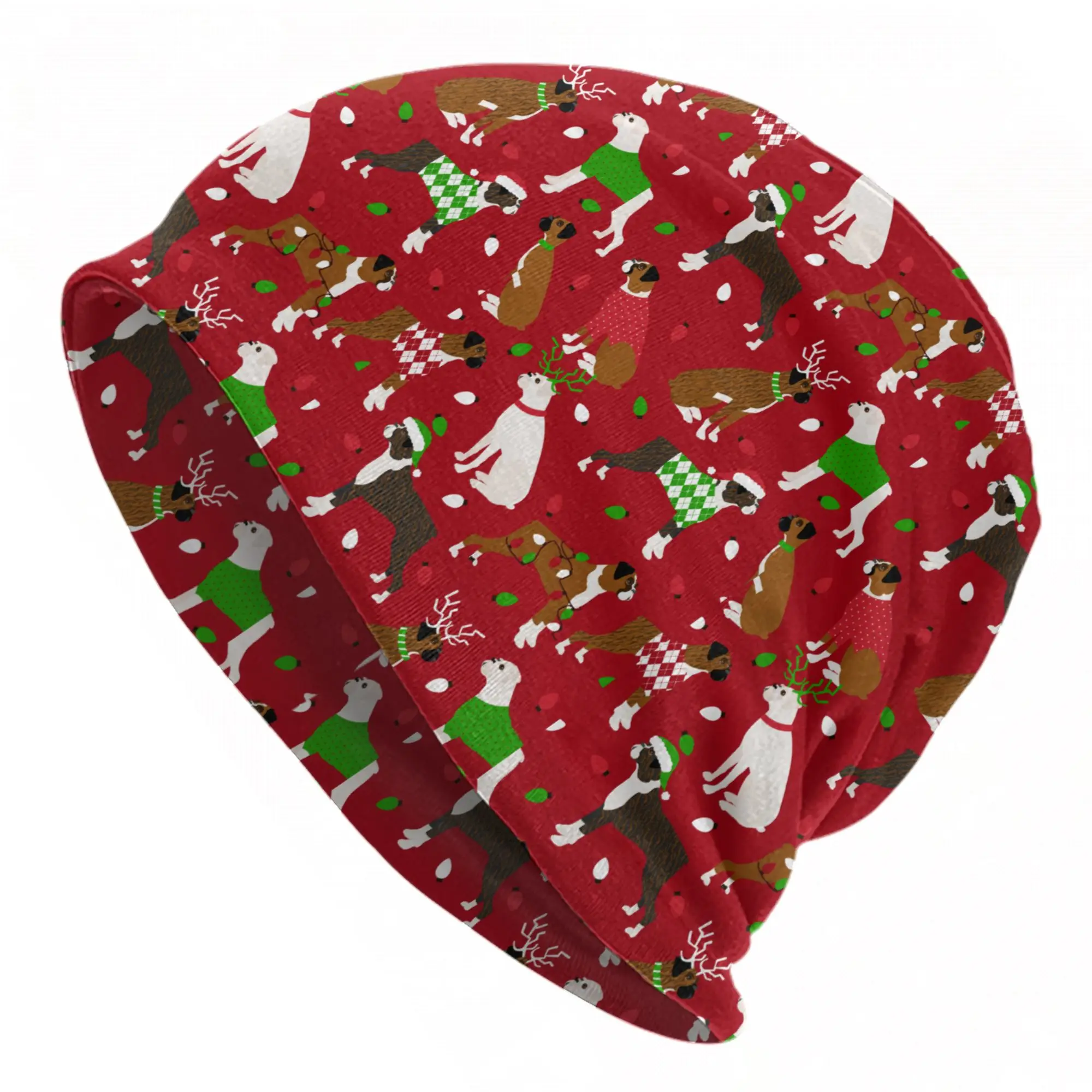 Christmas Boxer Dog Caps  Cool Adult Outdoor Skullies Beanies Hat Spring Warm Dual-use Bonnet Knitted Hat