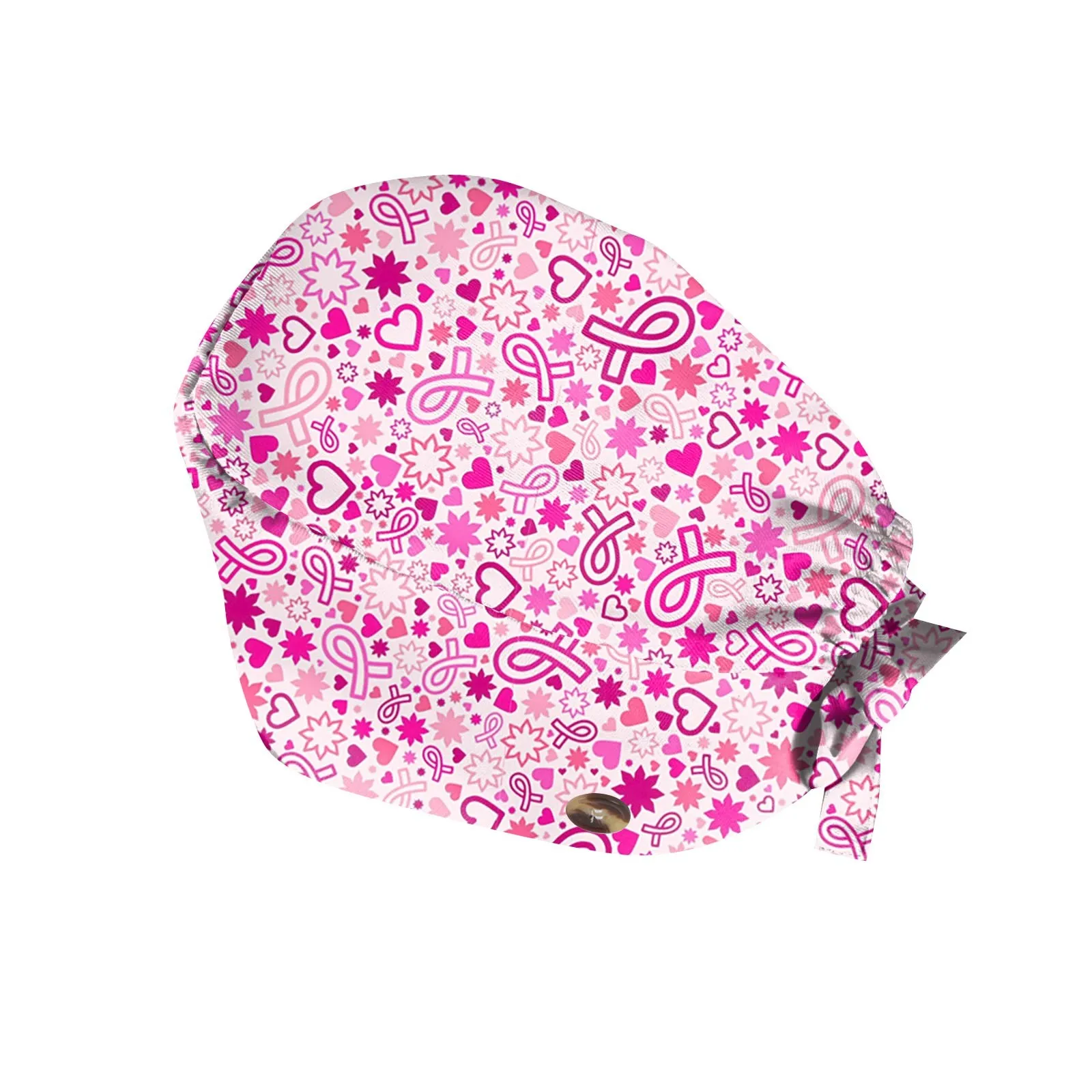 Gorro de enfermería de alta calidad con estampado de cinta rosa para hombre y mujer, gorro exfoliante con botones, accesorios de uniforme de enfermera, gorro quirúrgico de trabajo