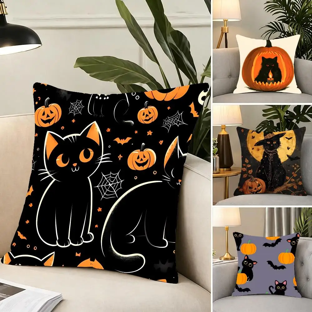 Holiday Symbol Halloween Blackcat Cushion Cover Portable floor cushion for travel Yoga Minimalist text 2way tricot