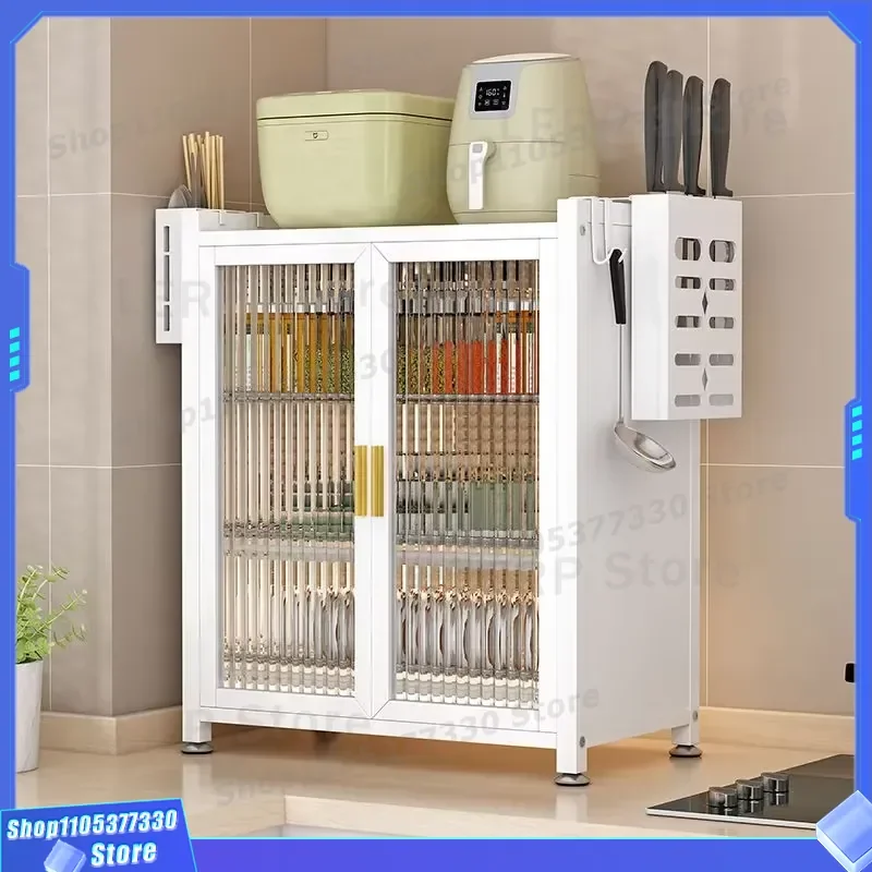 Modern 3 Tier Kitchen Storage Cabinet with Transparent Door Heavy Duty Knife Holder Rack for Tableware Organization 45kg Load