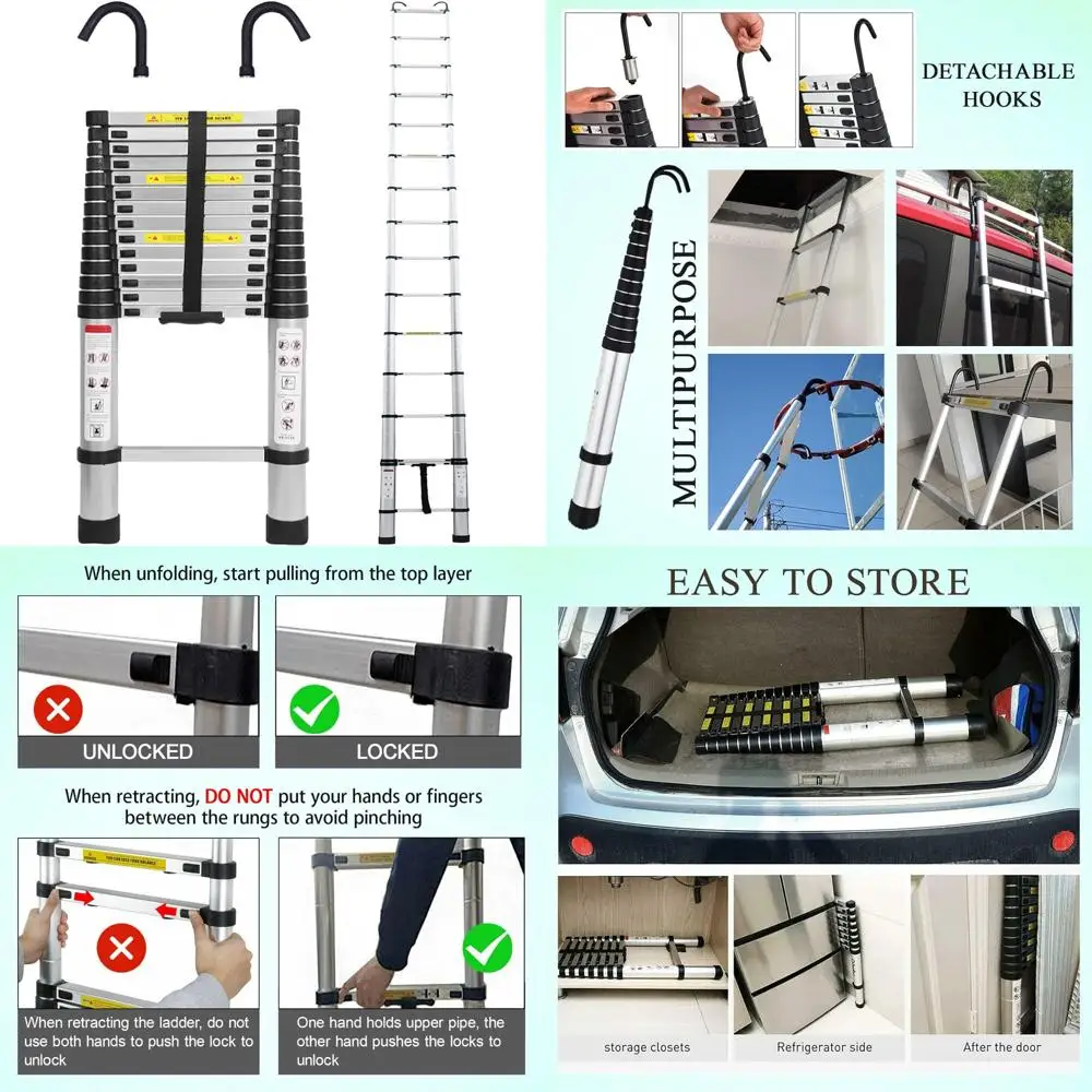 

Алюминиевая телескопическая лестница-удлинитель 20,5 футов — легкие портативные лестницы со съемными крючками и выдвижной функцией для улицы