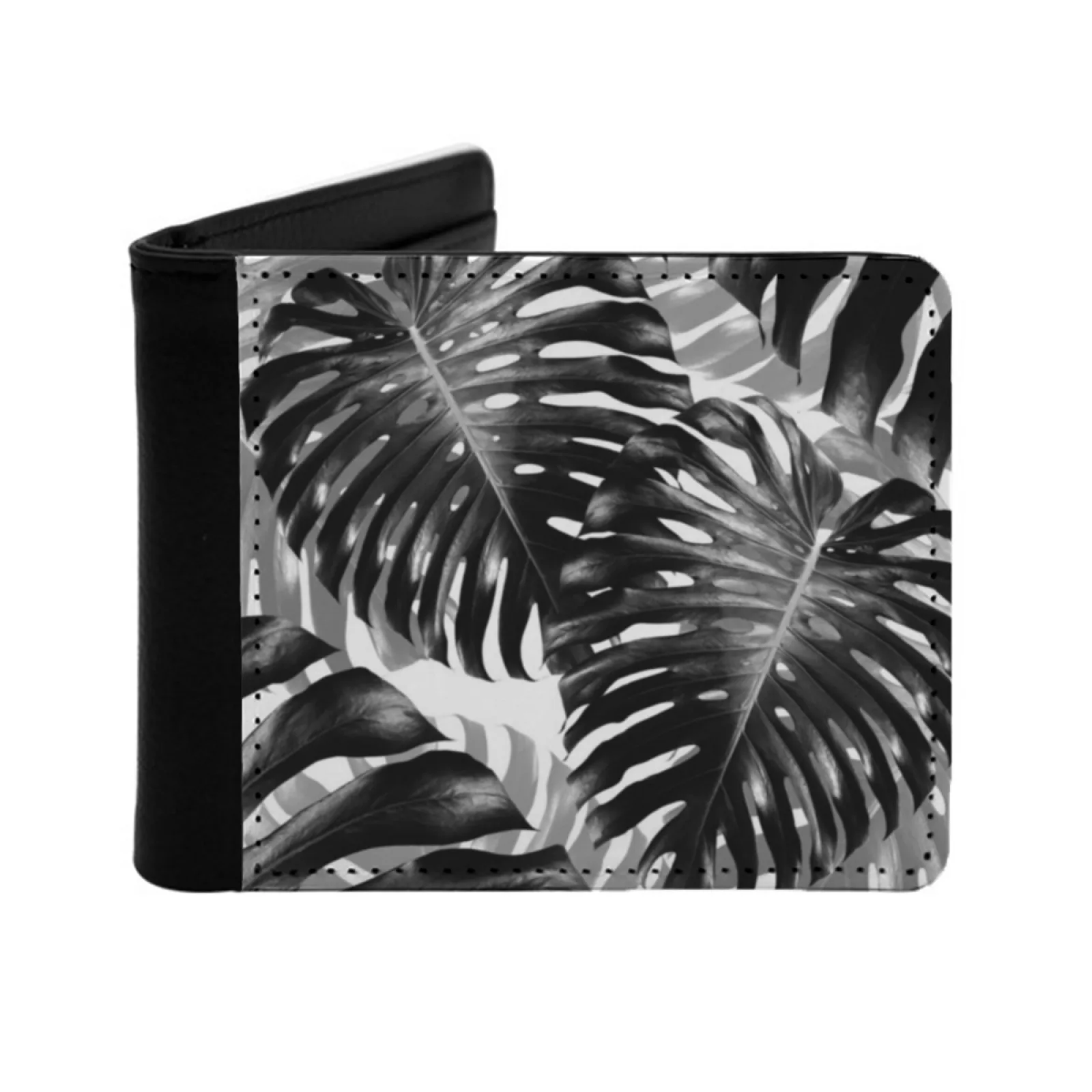 Tropical Monstera Jungle Leaves Pattern 3 Tropical Decor Art Personalized Men's Leather Wallet Credit Card Pouch Purse Black